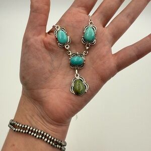 Sterling Silver Turquoise Lariat Statement Necklace